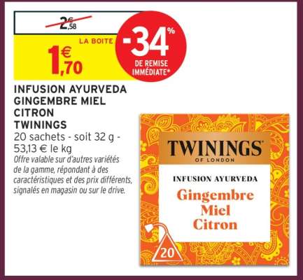 Infusion Ayurveda Gingembre Miel Citron Twinings