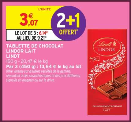 TABLETTE DE CHOCOLAT LINDOR LAIT LINDT