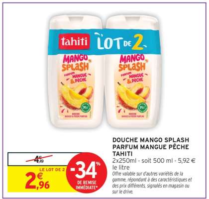DOUCHE MANGO SPLASH PARFUM MANGUE PÊCHE TAHITI