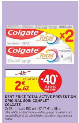 Dentifrice Total Active Prévention Original Soin Complet Colgate