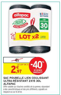 SAC POUBELLE LIEN COULISSANT ULTRA-RÉSISTANT 2X15 30L ALFAPAC