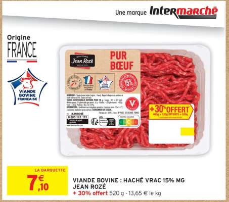 Viande Bovine: Haché Vrac 15% MG Jean Rozé