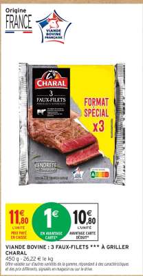 VIANDE BOVINE : 3 FAUX-FILETS *** À GRILLER CHARAL