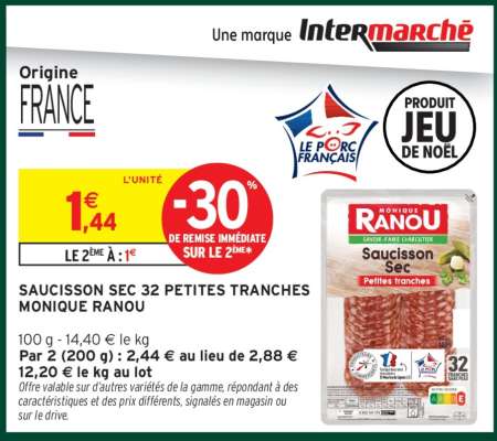 SAUCISSON SEC 32 PETITES TRANCHES MONIQUE RANOU