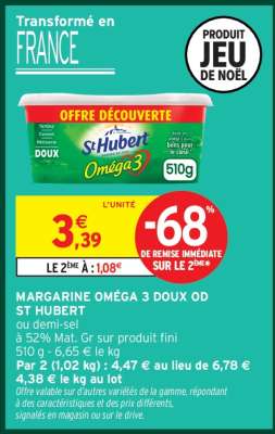 Margarine Oméga 3 Doux ou Demi-sel St Hubert