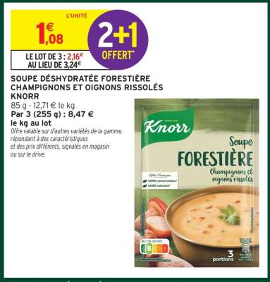 Soupe Déshydratée Forestière Champignons et Oignons Rissolés Knorr