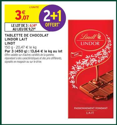 TABLETTE DE CHOCOLAT LINDOR LAIT LINDT
