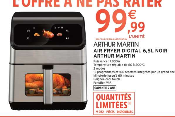 ARTHUR MARTIN AIR FRYER DIGITAL 6,5L NOIR