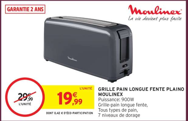 GRILLE PAIN LONGUE FENTE PLAINO MOULINEX