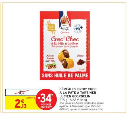 CÉRÉALES CROC' CHOC À LA PÂTE À TARTINER LUCIEN GEORGELIN