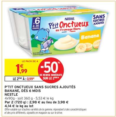 P'TIT ONCTUEUX SANS SUCRES AJOUTÉS BANANE, DÈS 6 MOIS