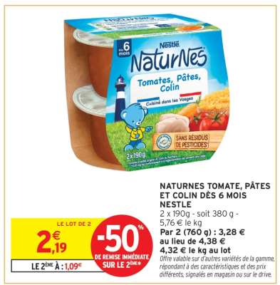 NATURNES TOMATE, PÂTES ET COLIN DÈS 6 MOIS NESTLÉ