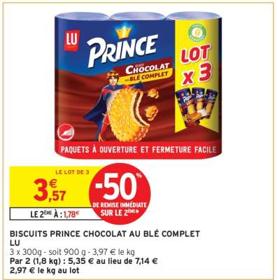 Biscuits Prince Chocolat au Blé Complet