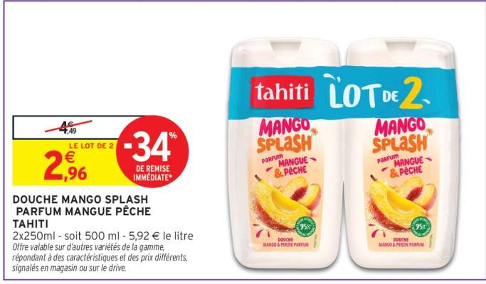 DOUCHE MANGO SPLASH PARFUM MANGUE PÊCHE TAHITI