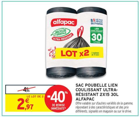 SAC POUBELLE LIEN COULISSANT ULTRA-RÉSISTANT 2X15 30L ALFAPAC