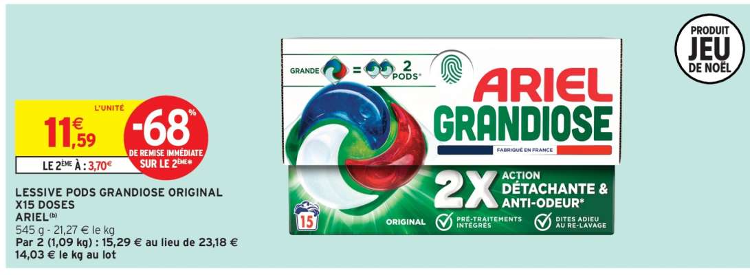 Lessive Pods Grandiose Original x15 Doses Ariel