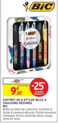 COFFRET DE 6 STYLOS BILLE 4 COULEURS DECORES