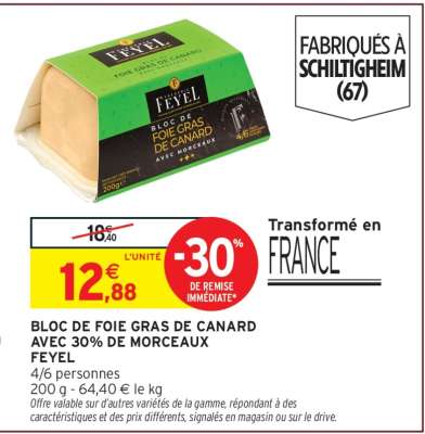 BLOC DE FOIE GRAS DE CANARD AVEC 30% DE MORCEAUX FEYEL