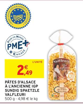 PÂTES D'ALSACE À L'ANCIENNE IGP SUNDIG SPAETZLE VALFLEURI
