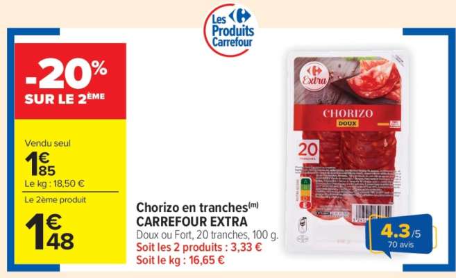 Chorizo en tranches CARREFOUR EXTRA