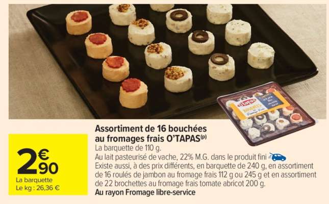 Assortiment de 16 bouchées au fromages frais O'TAPAS