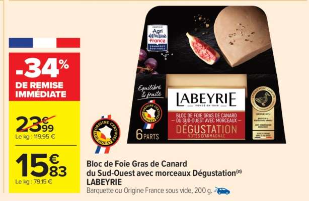 Bloc de Foie Gras de Canard du Sud-Ouest avec morceaux Dégustation LABEYRIE