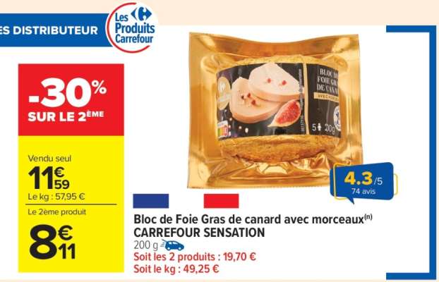Bloc de Foie Gras de canard avec morceaux CARREFOUR SENSATION
