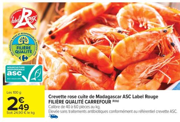 Crevette rose cuite de Madagascar ASC Label Rouge