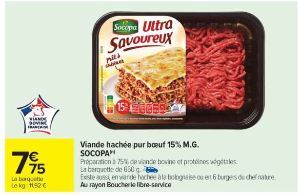 Viande hachée pur boeuf 15% M.G. SOCOPA