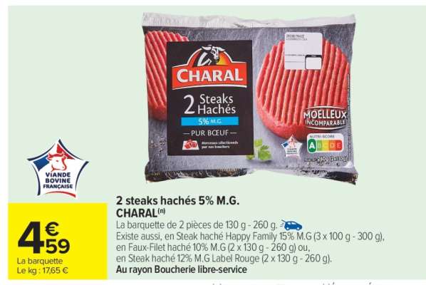 2 Steaks hachés 5% M.G. CHARAL
