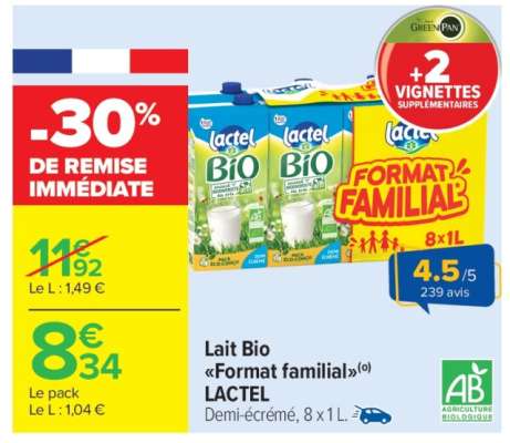 Lait Bio "Format familial" LACTEL