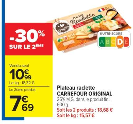 Plateau raclette CARREFOUR ORIGINAL