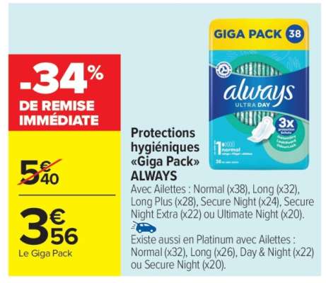 Protections hygiéniques «Giga Pack» ALWAYS