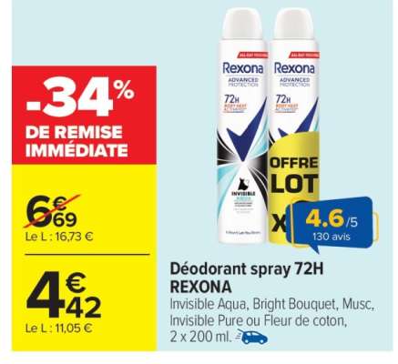 Déodorant spray 72H REXONA