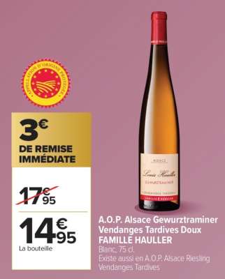 A.O.P. Alsace Gewurztraminer Vendanges Tardives Doux FAMILLE HAULLER