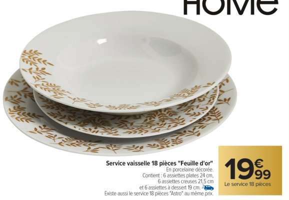 Service vaisselle 18 pièces "Feuille d'or"