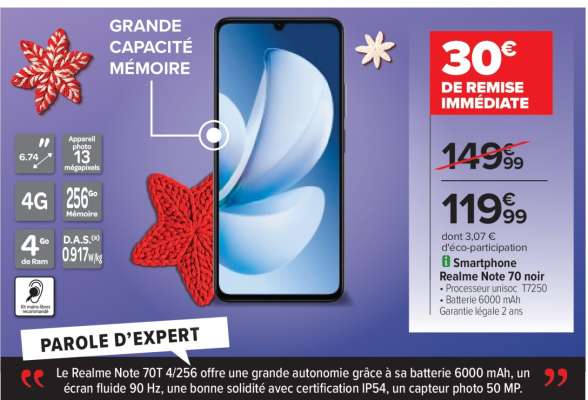 Smartphone Realme Note 70 noir