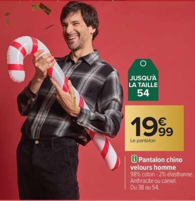 Pantalon chino velours homme