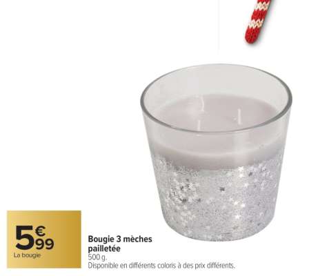 Bougie 3 mèches pailletée