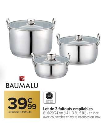 Lot de 3 faitouts empilables