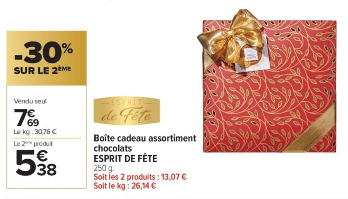 Boîte cadeau assortiment chocolats ESPRIT DE FÊTE