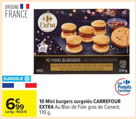 10 Mini burgers surgelés CARREFOUR EXTRA
