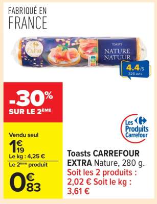 Toasts CARREFOUR EXTRA Nature, 280 g