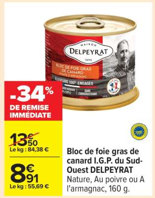 Bloc de foie gras de canard I.G.P. du Sud-Ouest DELPEYRAT