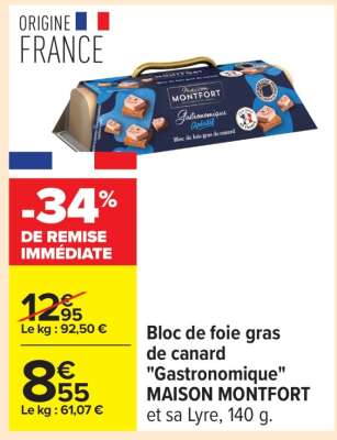 Bloc de foie gras de canard "Gastronomique" MAISON MONTFORT et sa Lyre, 140 g
