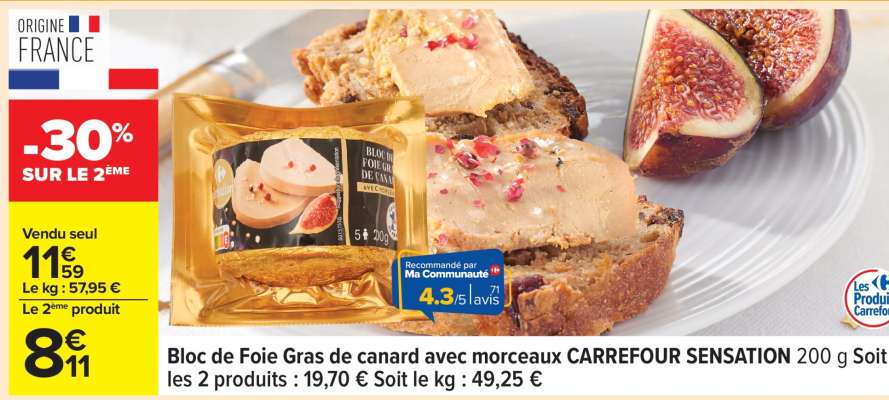 Bloc de Foie Gras de canard avec morceaux CARREFOUR SENSATION