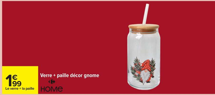 Verre + paille décor gnome