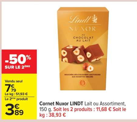 Cornet Nuxor LINDT Lait ou Assortiment