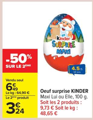 Oeuf surprise KINDER Maxi Lui ou Elle, 100 g
