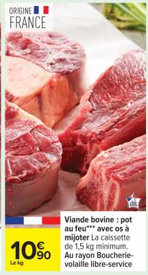 Viande bovine : pot au feu*** avec os à mijoter